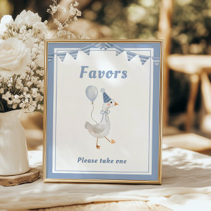 Fåniget Goose Blue Boy Birthday Favors Poster