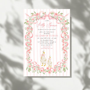 Fåniget Goose Rosa Bow Blommigt Ro Baby Shower Inbjudningar
