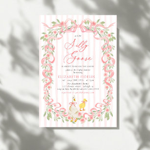 Fåniget Goose Rosa Bow Blommigt Ro Baby Shower Inbjudningar