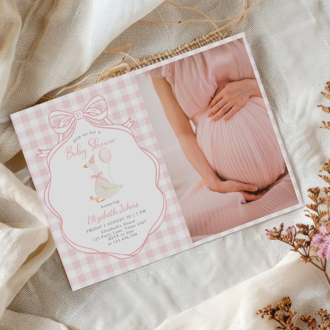 Fåniget Goose Rosa Bow Girl Baby Shower Photo Inbjudningar (Skapare uppladdad)