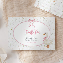 Fåniget Goose Rosa Bow Wildblomma Baby Shower Tack Kort
