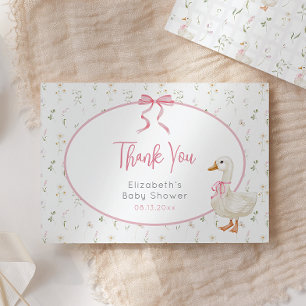 Fåniget Goose Rosa Bow Wildblomma Baby Shower Tack Kort