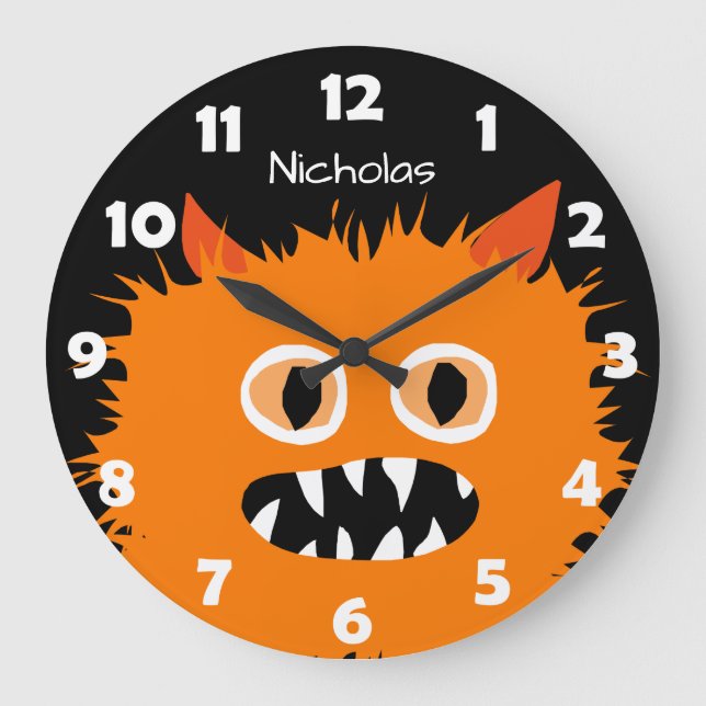 Fåniget hårig Orange Monster Kids Personlig  Stor Klocka (Framsida)