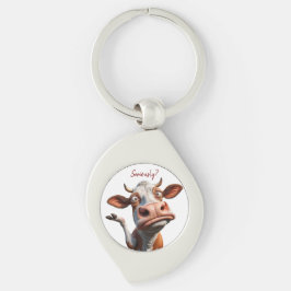 Fåniget Kow - "Allvarligt"? Lönsam offertdesign Swirl Silverfärgad Nyckelring