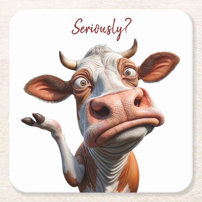 Fåniget Kow - "Allvarligt"? Lönsam offertdesign Underlägg Papper Kvadrat (Framsidan)