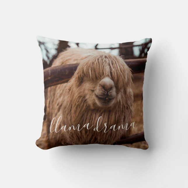 Fåniget Llama Drama och Roligten Alpaca Kudde (Framsida)