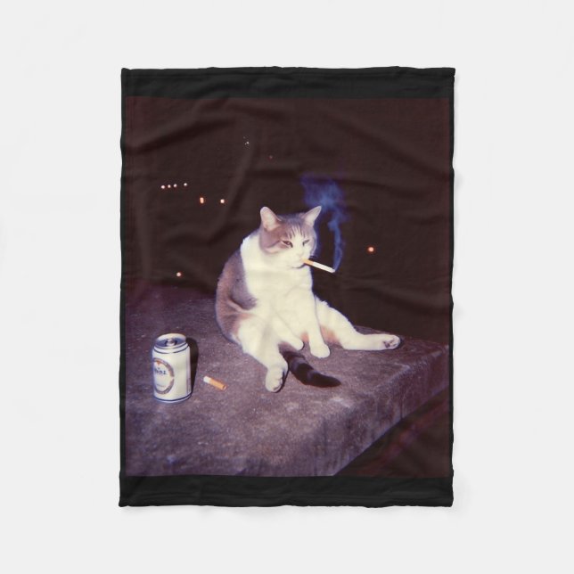 Fåniget Lusj Smoking Meme Cigarette Kitten Brainro Fleecefilt (Framsidan)