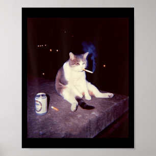 Fåniget Lusj Smoking Meme Cigarette Kitten Brainro Poster
