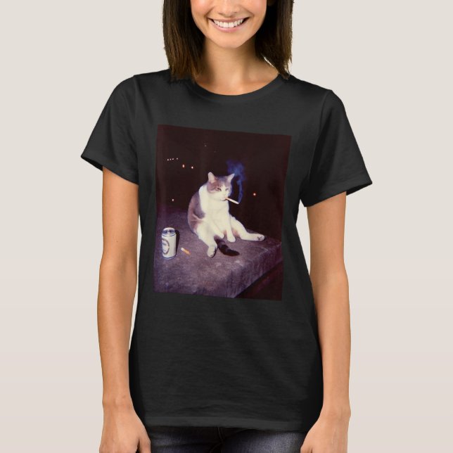 Fåniget Lusj Smoking Meme Cigarette Kitten Brainro T Shirt (Framsida)
