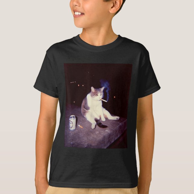 Fåniget Lusj Smoking Meme Cigarette Kitten Brainro T Shirt (Framsida)