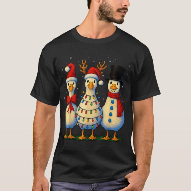 Fåniget Merry Goose Julafton T Shirt (Framsida)