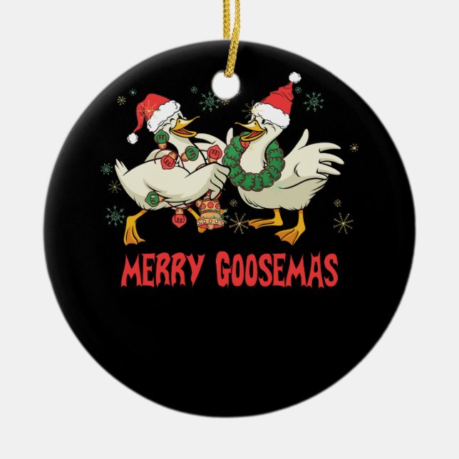 Fåniget Merry Goosemas Funny jul Anka Goose Me Julgransprydnad Keramik (Framsidan)