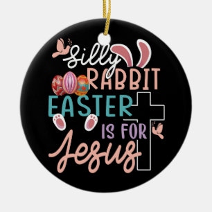 Fåniget Rabbit Påsk är för Jesus Christian Egg Hun Julgransprydnad Keramik