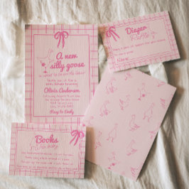 Fåniget Rosa i  Goose Ribbon Baby Shower Inbjudningar