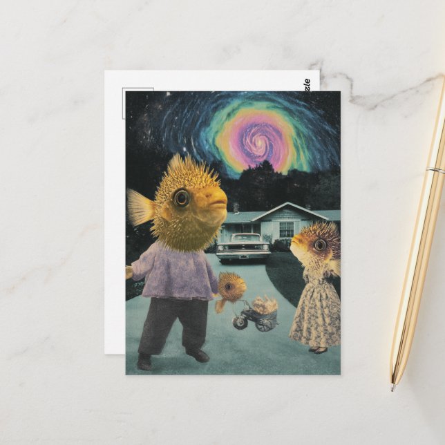 Fåniget Surreal Fish Family Vykort (Fram/Back In Situ)