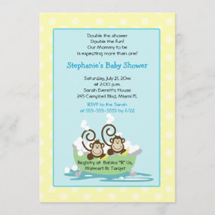 Fånigets apor i Tub Twillingars Baby Shower - Gult Inbjudningar