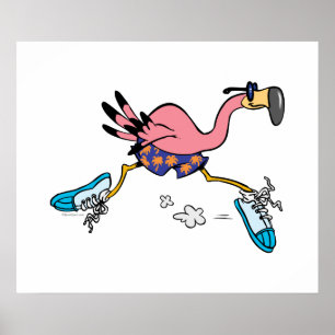 fånigets söta joggning som kör flamingo poster
