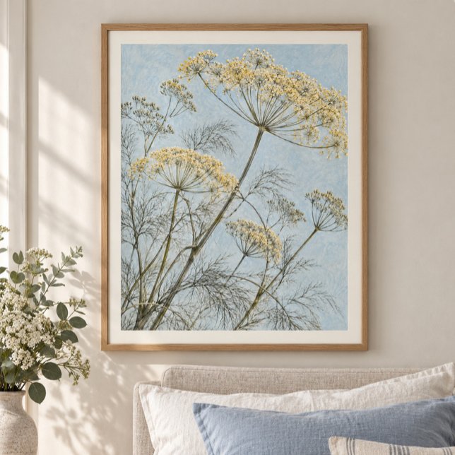 Fänkål i Brisen Konsttryck Poster (Styled display of Fennel in the Breeze Art Print. Frame, mat and furnishings shown for illustration; select framing options separately.)