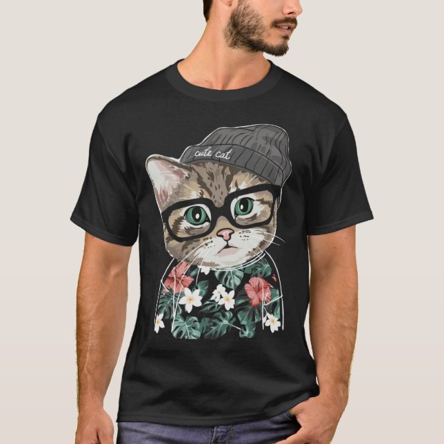 fanny and cute cat wearing glasses for cat t shirt (Framsida)