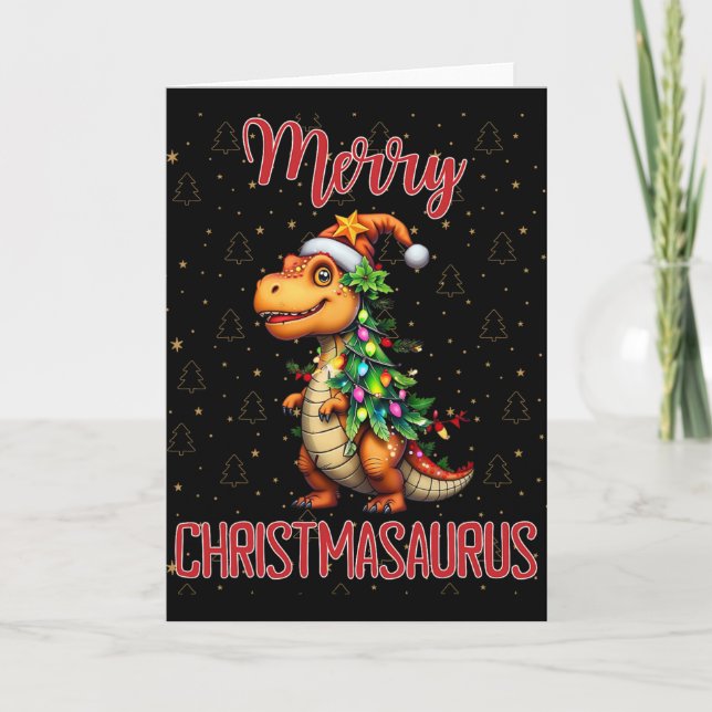 Fanny God Jul Christmasaurus Dinosaur Julgran Kort (Framsida)
