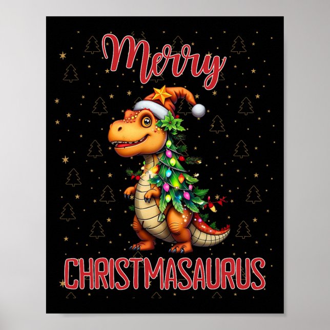 Fanny God Jul Christmasaurus Dinosaur Julgran Poster (Framsidan)