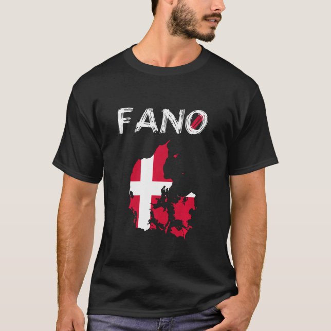 Fanö Fano Danmark Island Silhouette Karta Flagga H T Shirt (Framsida)