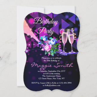 Fantabulösa blommor och champagne Bday Inbjudan
