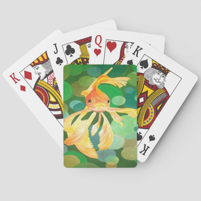 Fantail Goldfish med Grönt Bubbles-vektor Casinokort (Baksidan)