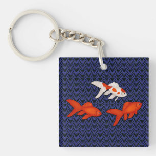 Fantail Goldfish på japanska Seigaiha Wave Mönst