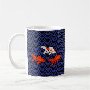 Fantail Goldfish på japanska Seigaiha Wave Mönst Kaffemugg