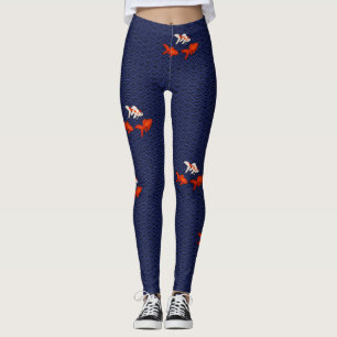 Fantail Goldfish på japanska Seigaiha Wave Mönst Leggings