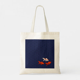 Fantail Goldfish på japanska Seigaiha Wave Mönst Tygkasse