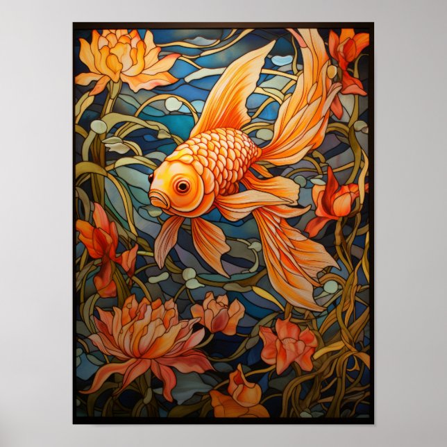 Fantail Guld fisk Glasfönster Design Poster (Framsidan)