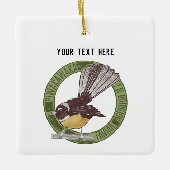 Fantail New Zealand Native Bird Aotearoa NZ Julgransprydnad Keramik (Framsida)