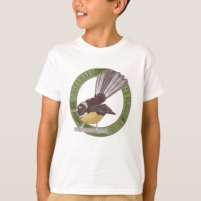 Fantail New Zealand Native Bird Aotearoa NZ T Shirt (Framsida)