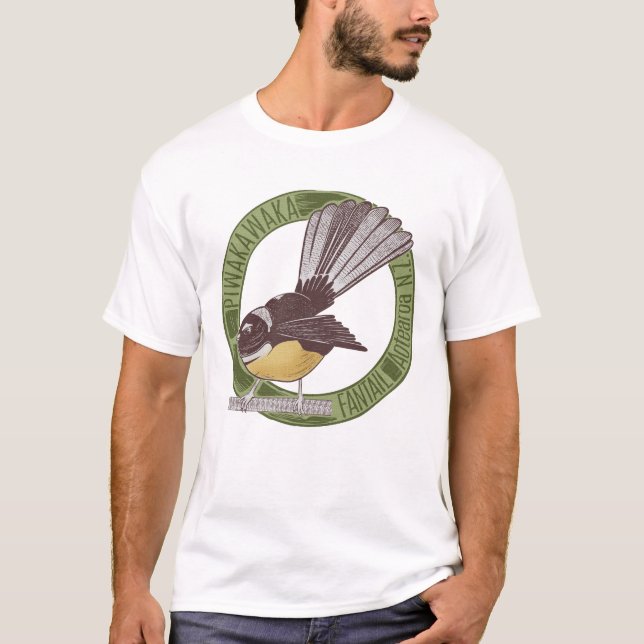 Fantail Nya Zeeland Bird T Shirt (Framsida)