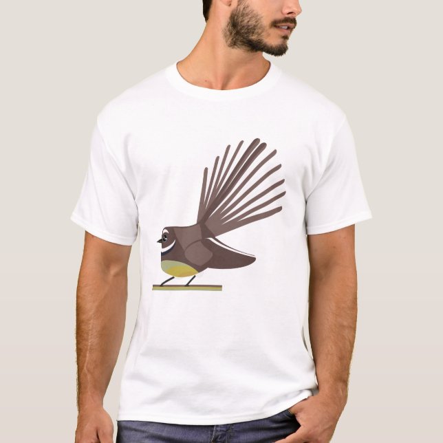 Fantail Nya Zeelands fågelvektor T Shirt (Framsida)