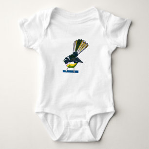 Fantail retro NZ-fågelavtryck T Shirt