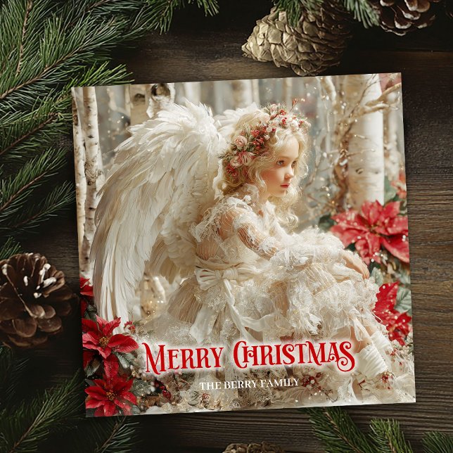 Fantasi änglalik ängel röd guld festlig lysande  julkort (Fantasy angelic angel red gold festive shining card)