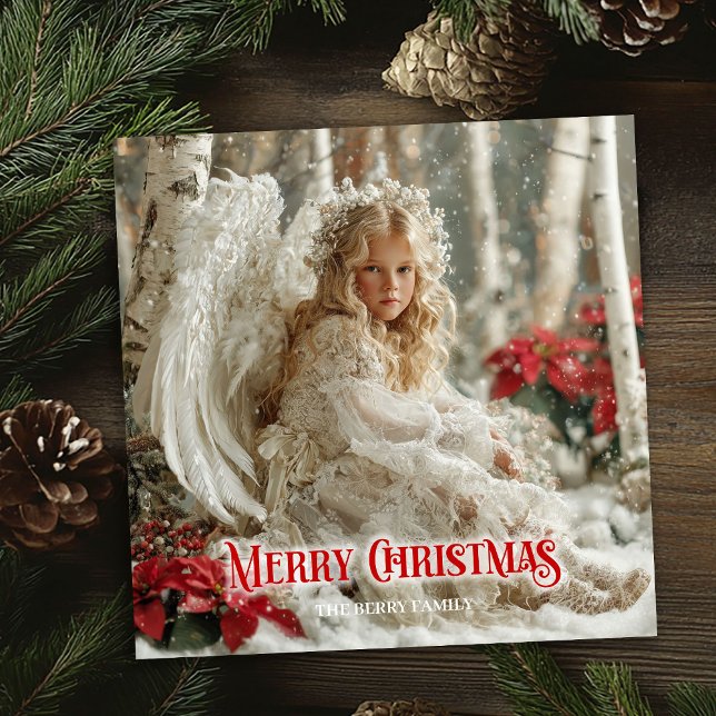 Fantasi änglalik ängel röd guld festlig magisk  julkort (Fantasy angelic angel red gold festive magical card)