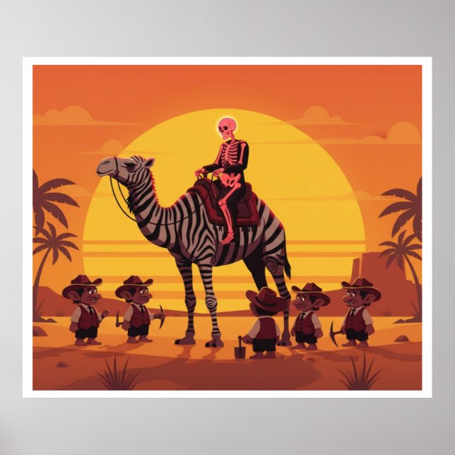 Fantasi Bild av Skelett som rider på randig kamel Poster (Framsidan)