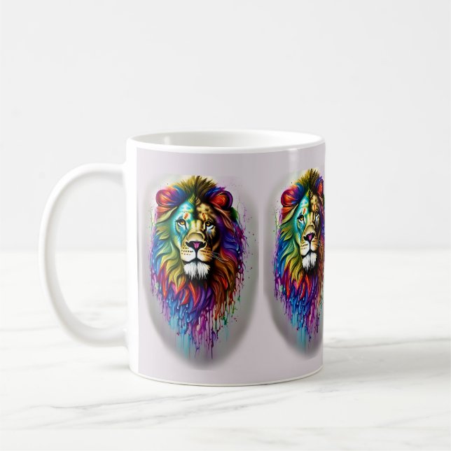 Fantasi Färg Dropp Regnbågsfärger Lejon Kaffemugg (Vänster)