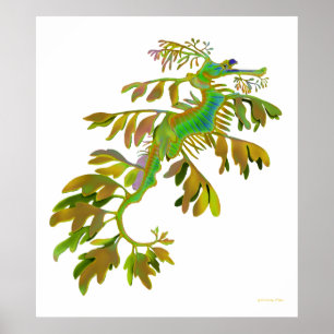 Fantasi färgad lövrik havsdrakeaffisch poster