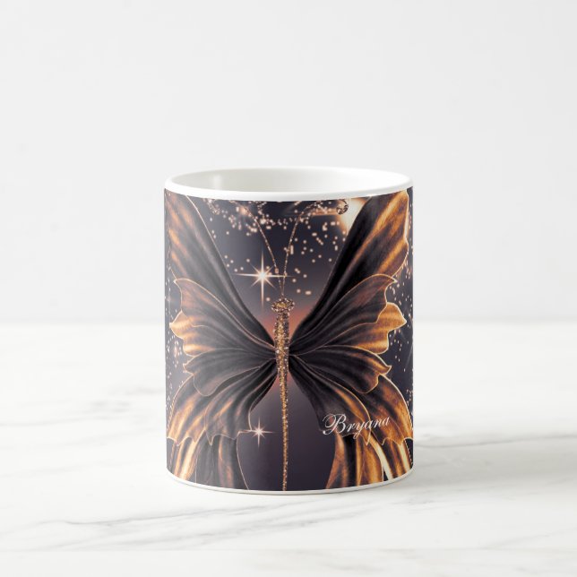 Fantasi Fjäril Guld Glitter Kaffemugg (Center)