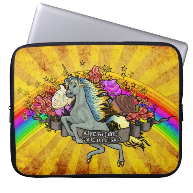 Fantasi för bacon för Unicornregnbågemuffins Laptop Sleeve (Framsidan)
