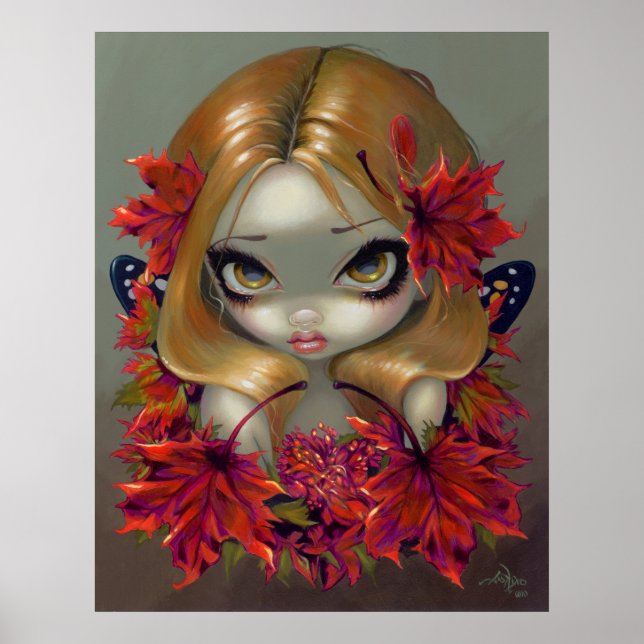 Fantasi i Red Maple Fairy ART PRINT höst löv Poster (Framsidan)