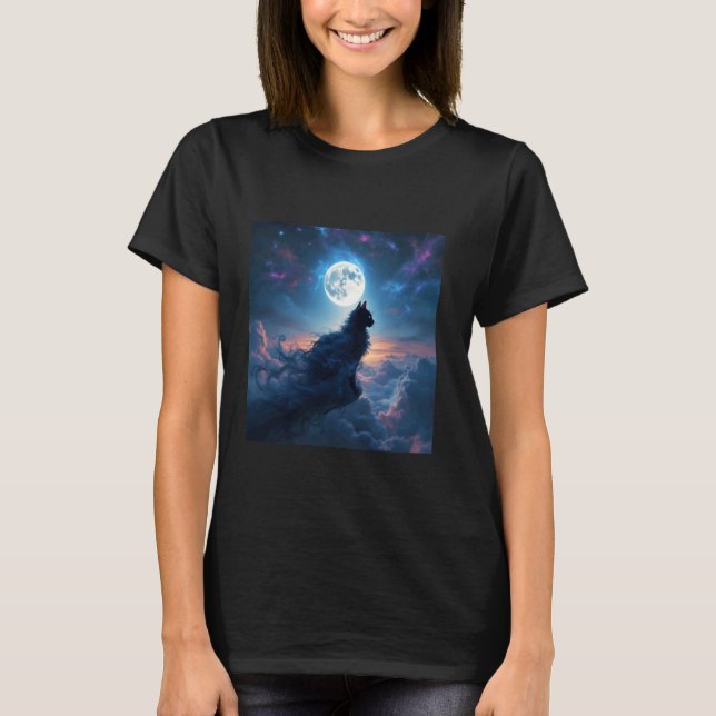 Fantasi Katt Mån Moln T Shirt (Framsida)