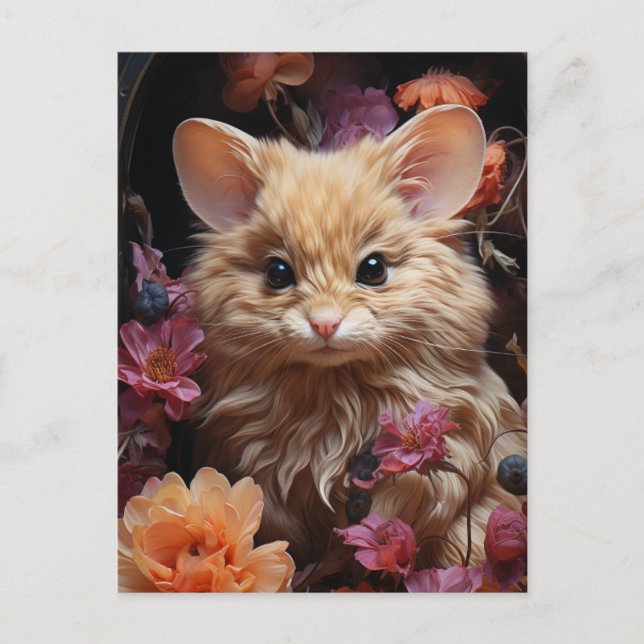 Fantasi Katt Mus i Blommorna Vykort (Framsida)