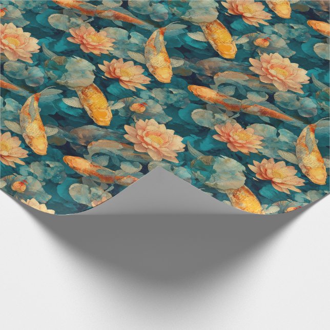 Fantasi Koi-damm Lysande Koi-fisk Lotusblommor Presentpapper (Hörn)