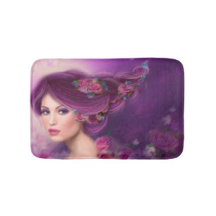 Fantasi-kvinna med lila hårstil Bath Mat Badrumsmatta
